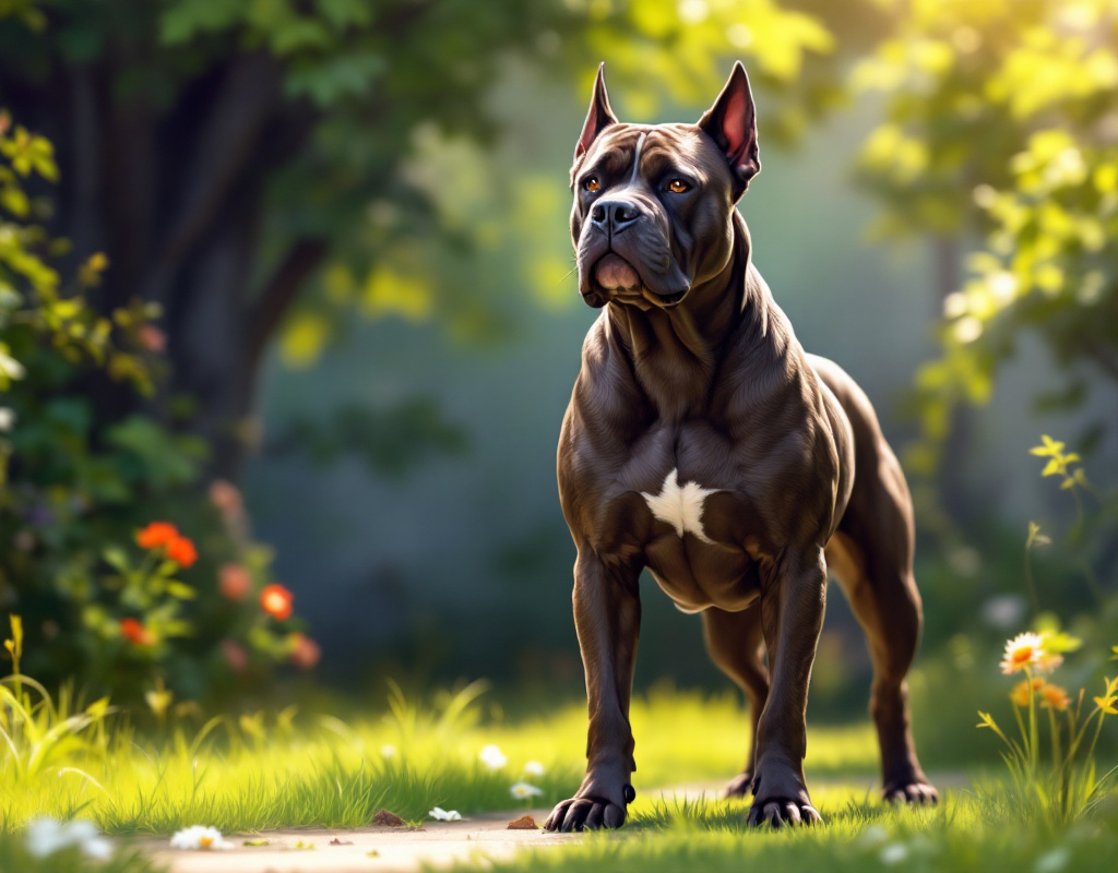 Portrait d'un Cane Corso dans un jardin