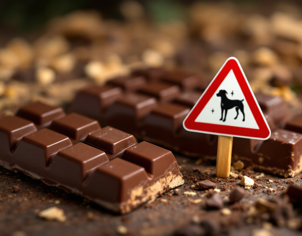 Barre de chocolat avec panneau d’avertissement pour chiens