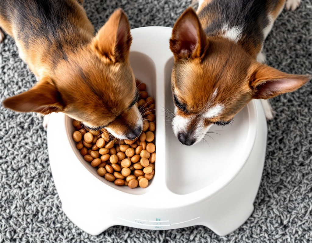 Chihuahua mangeant dans une gamelle à portions contrôlées