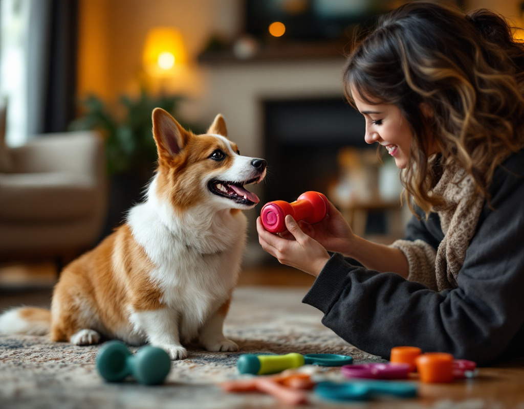 Corgi Pembroke en séance de dressage en renforcement positif.