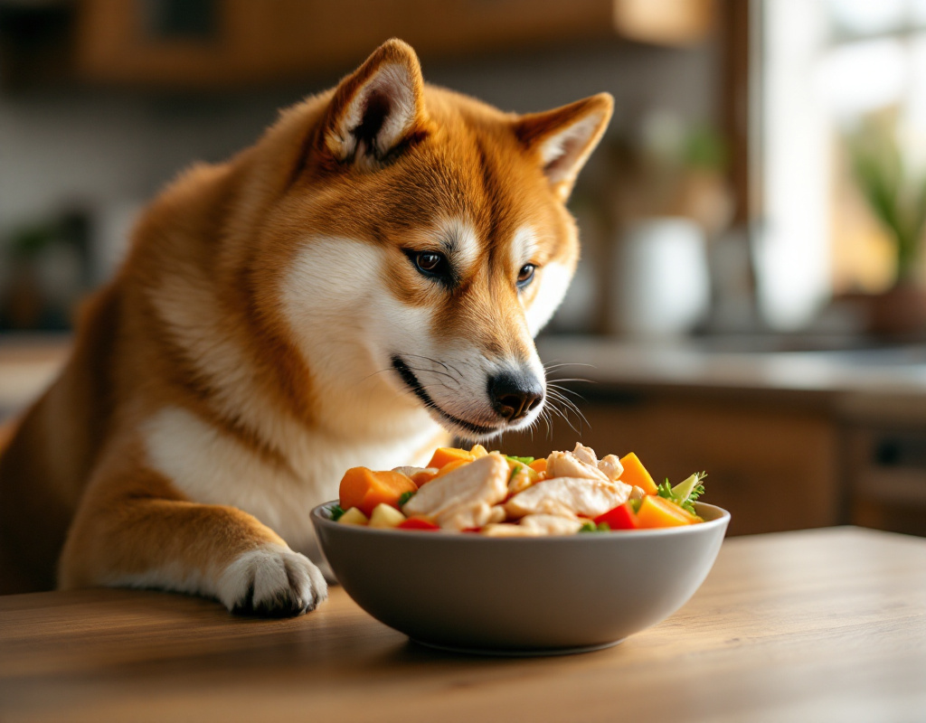 Shiba Inu mangeant des aliments sains et équilibrés