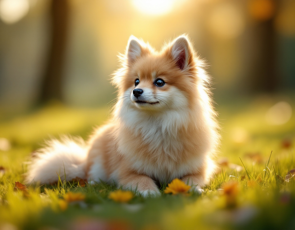 Spitz nain assis dans un parc