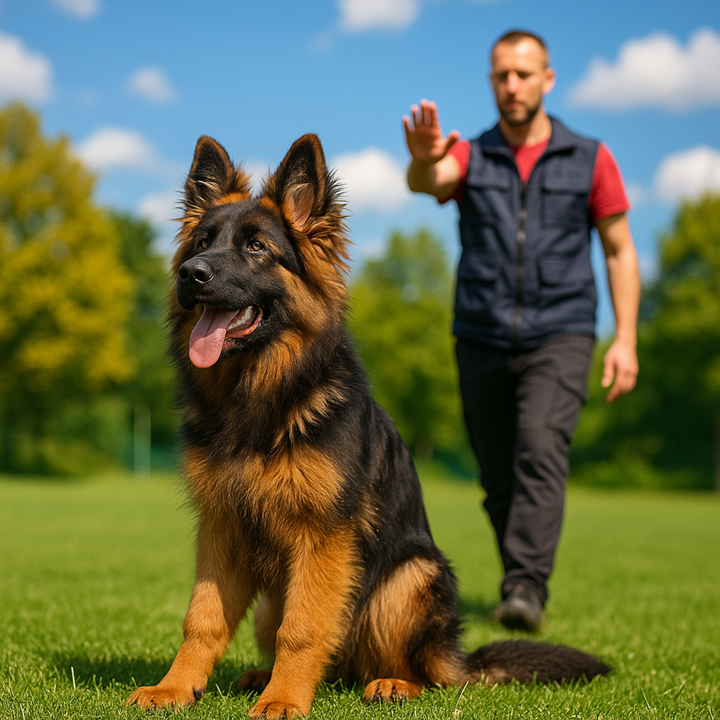 Jeune Altdeutscher Schäferhund lors d’un exercice d’obéissance