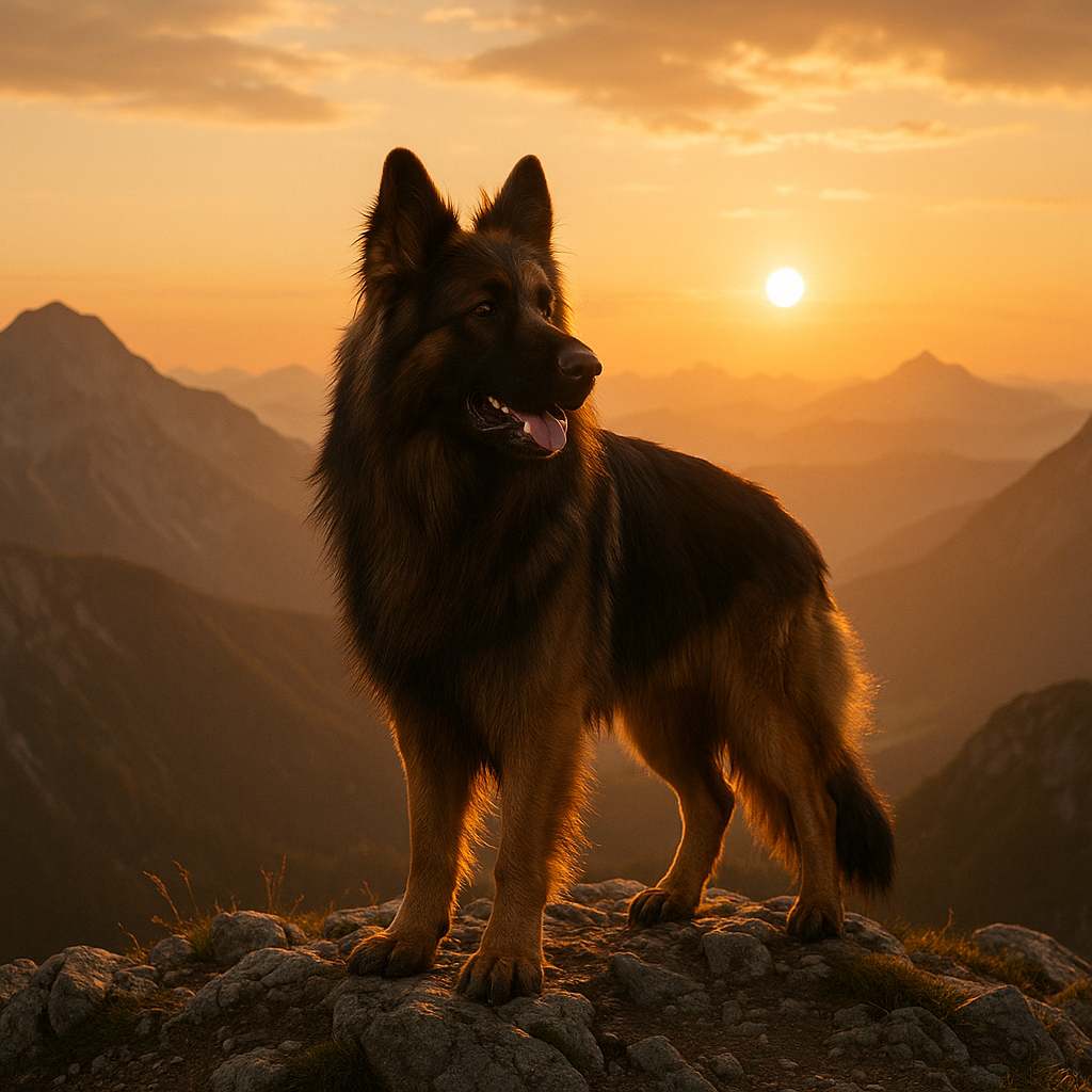 Altdeutscher Schäferhund dans un paysage alpin