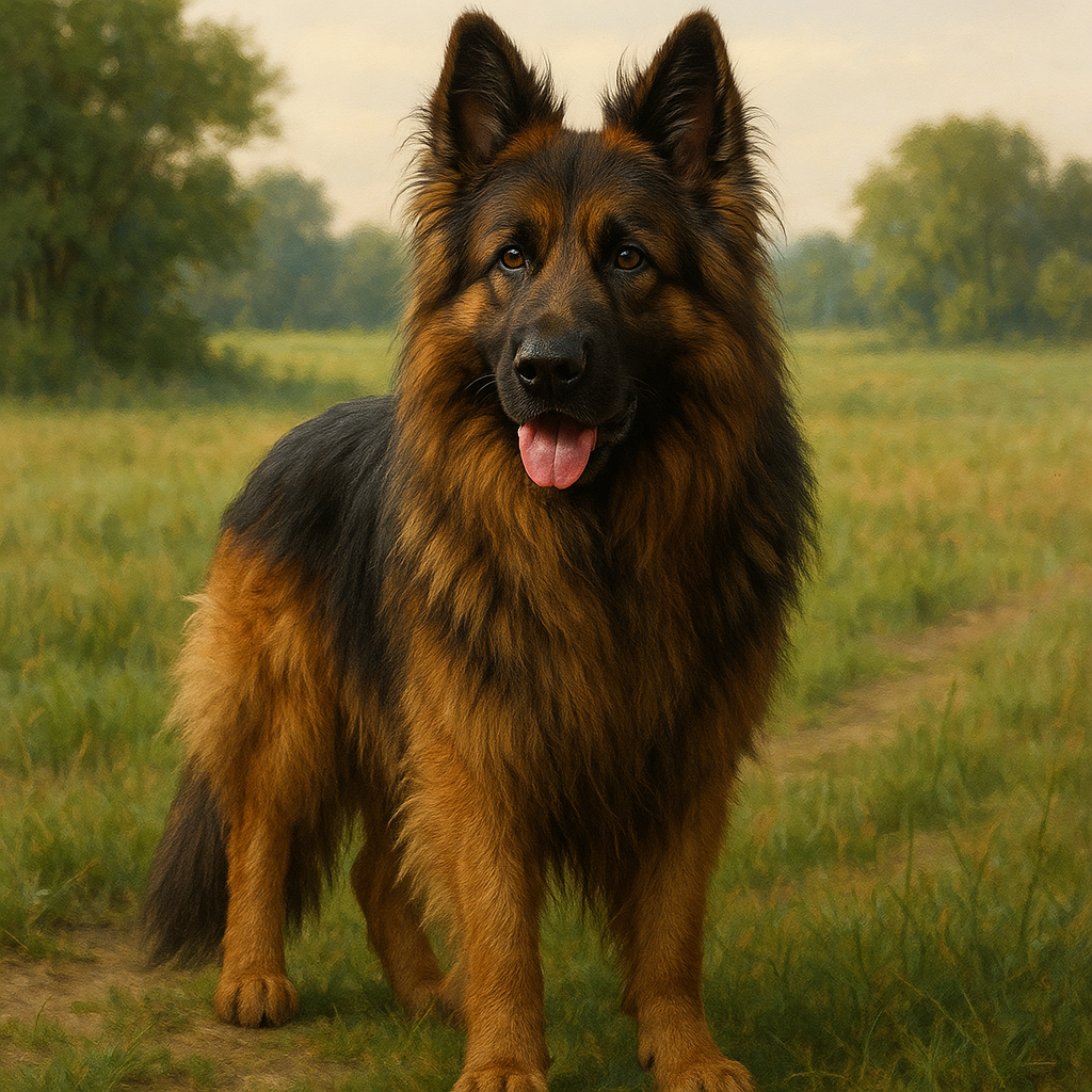 Portrait d'un Altdeutscher Schäferhund dans un champ verdoyant