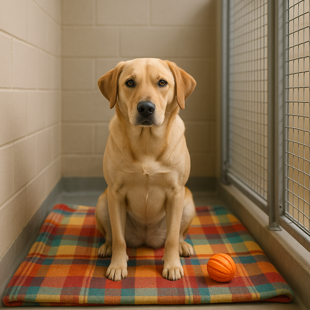 Chien détendu dans un box de pension