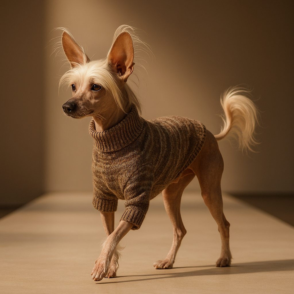 Chinese Crested hairless dog en pull à la mode
