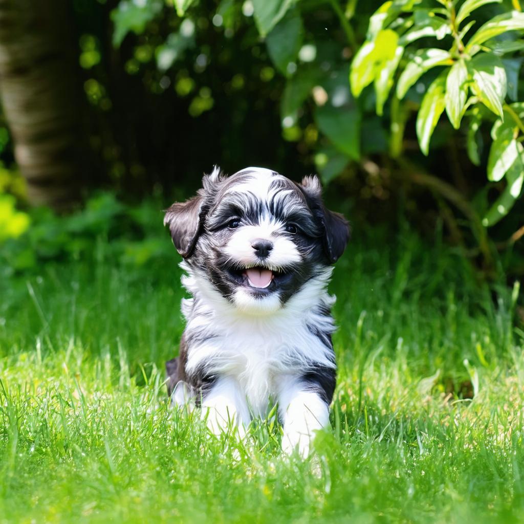 Chiot sortant dans le jardin pour faire ses besoins