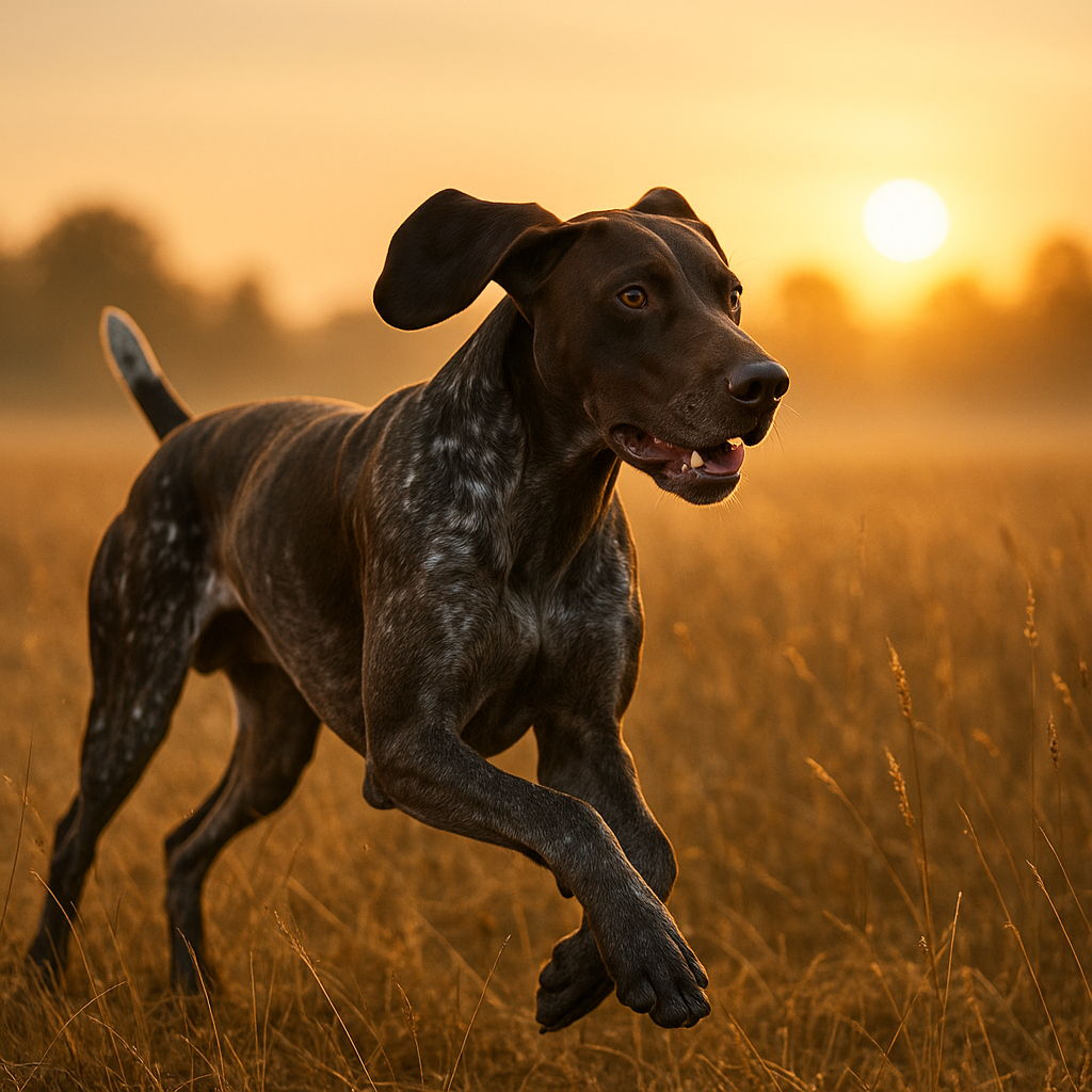 German Shorthaired Pointer en action dans un champ