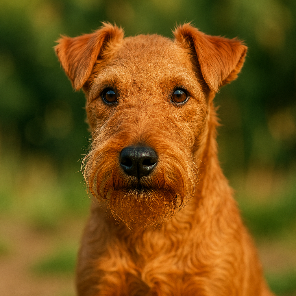 Portrait en gros plan d'un Lakeland Terrier avec un pelage roux vif.