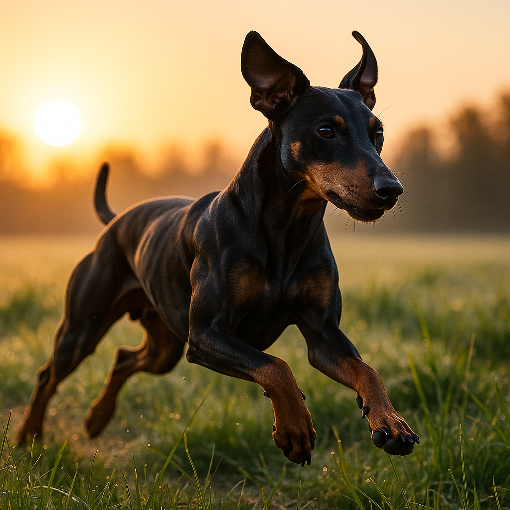 Manchester Terrier en course dans un champ