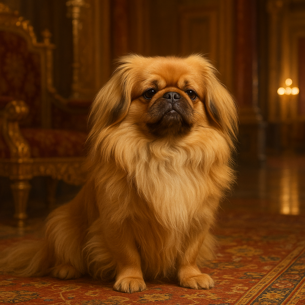Portrait d'un Pekingese élégant assis