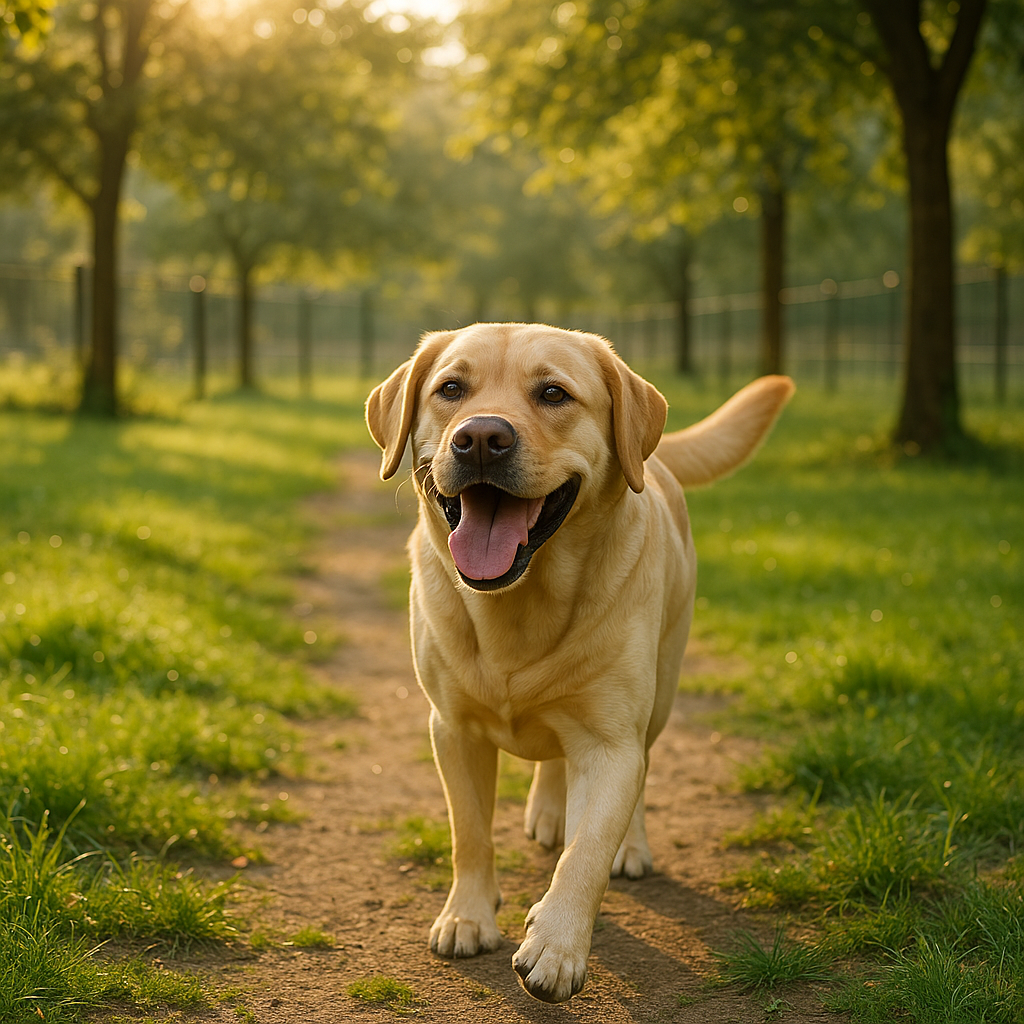 Chien en balade dans un parc de pension canine