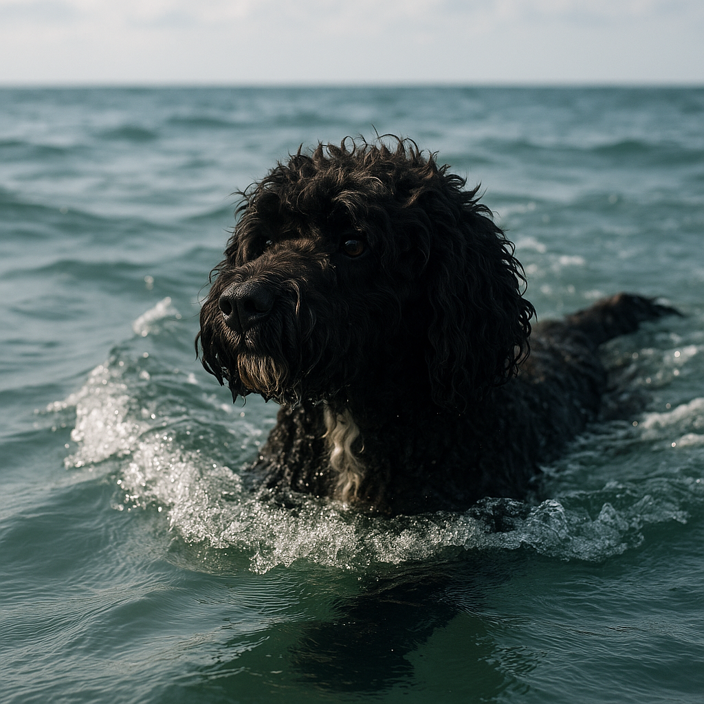 Portuguese Water Dog nageant dans l'eau