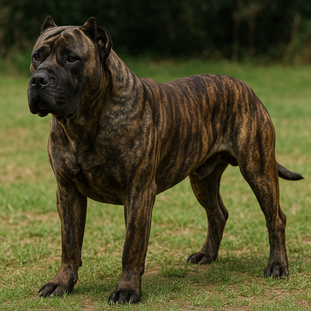 Perro de Presa Canario adulte debout sur une pelouse, montrant sa musculature