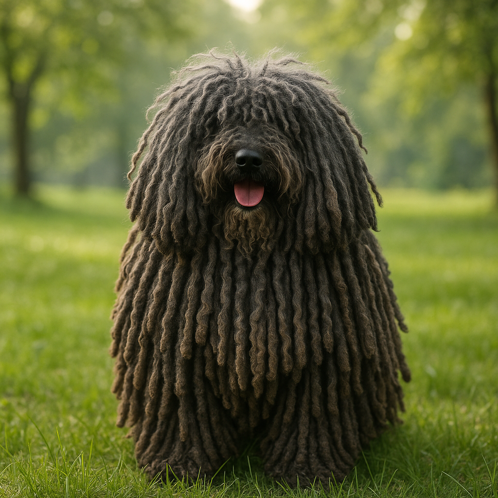 Portrait de Puli montrant ses dreadlocks pelage