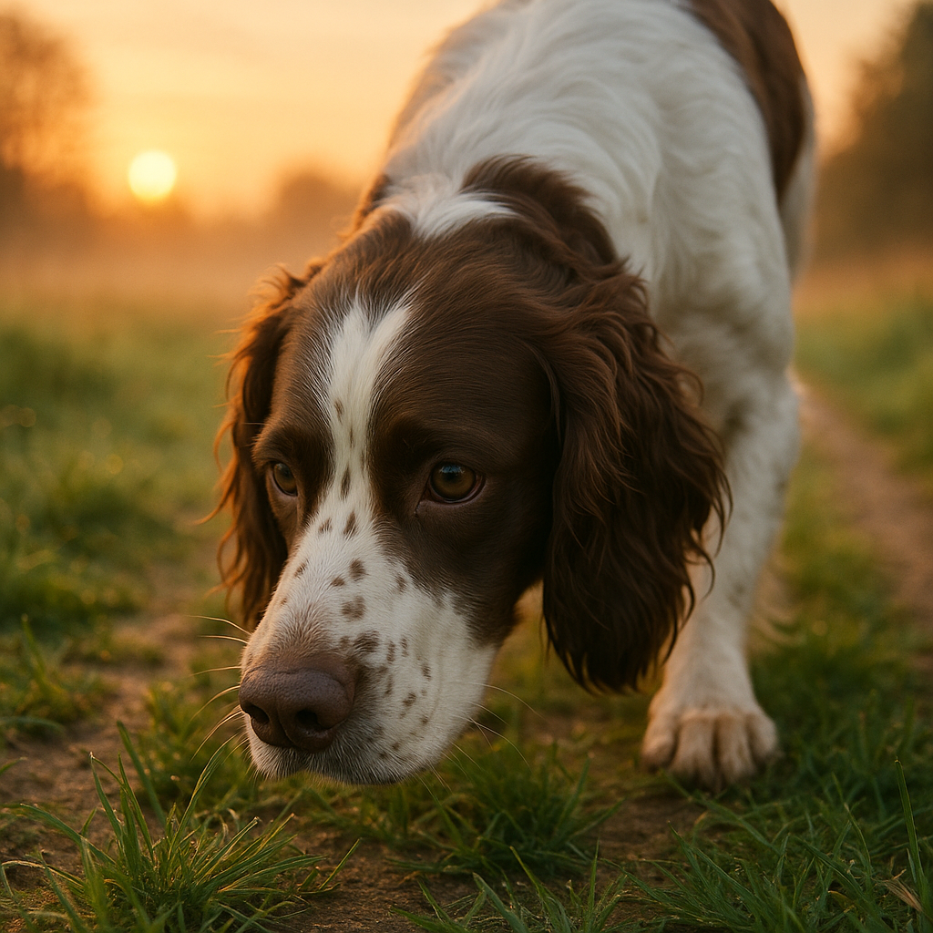 Portrait d’un English Springer Spaniel flairant une piste