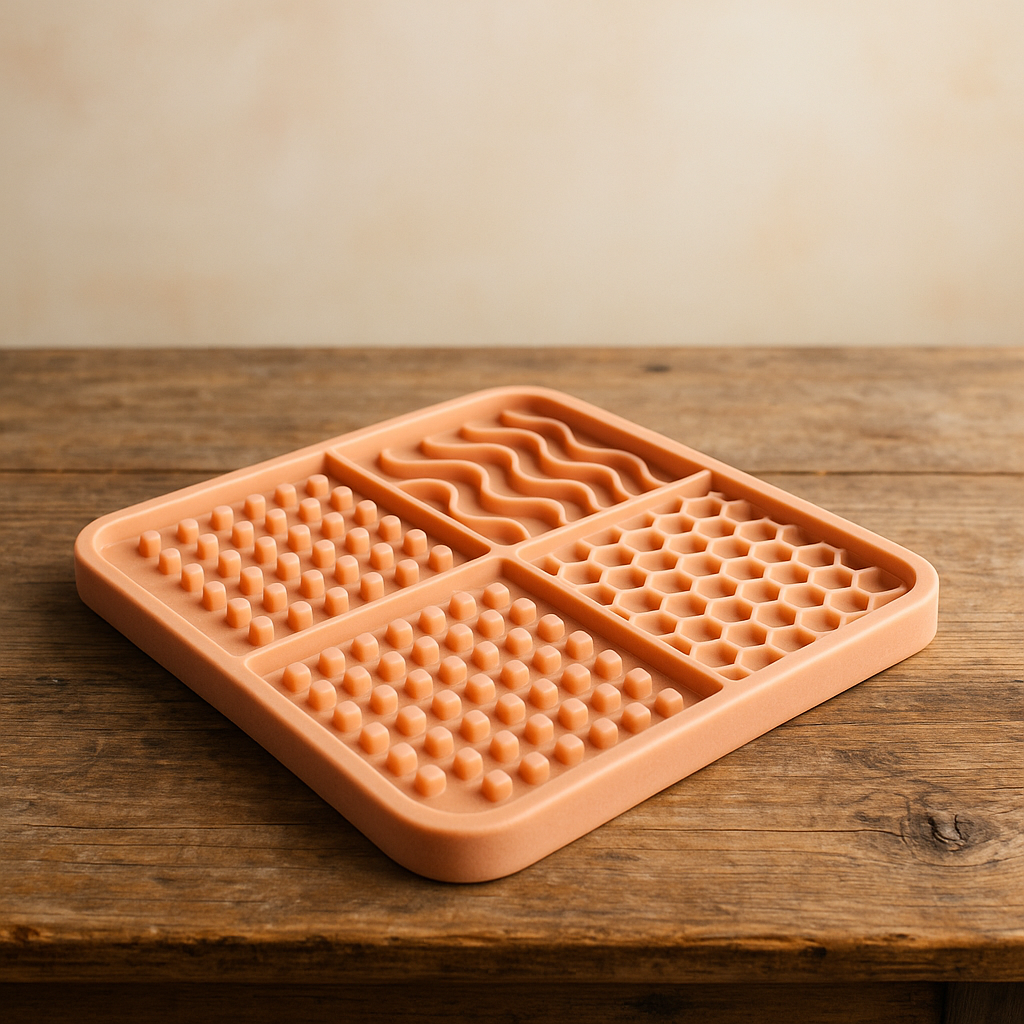 Tapis de léchage en silicone alimentaire fait maison posé sur une table