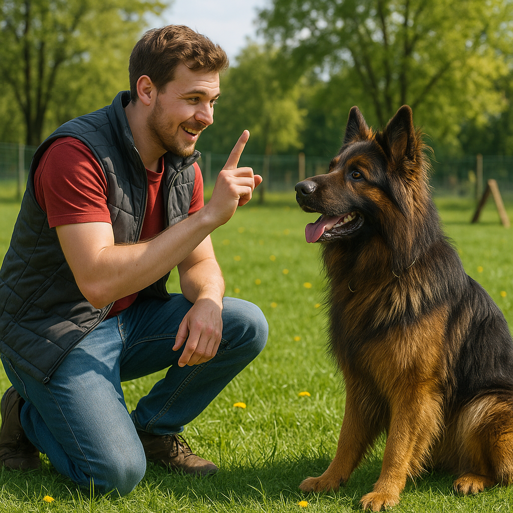 Session de dressage d'un Altdeutscher Schäferhund en plein air avec son maître