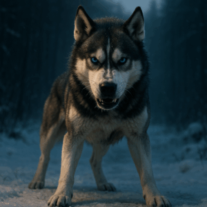 Husky Sibérien en position menaçante