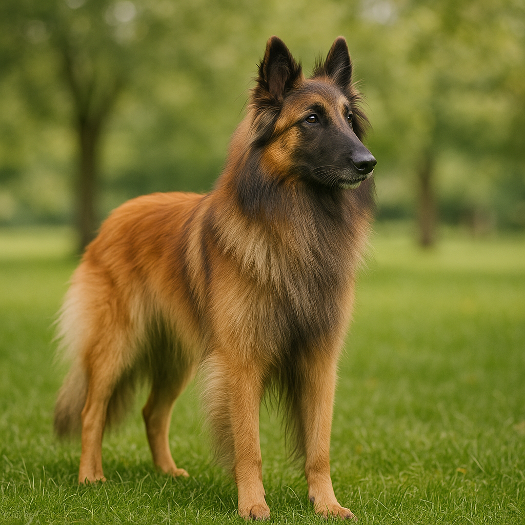 Portrait d’un Belgian Tervuren debout sur une pelouse