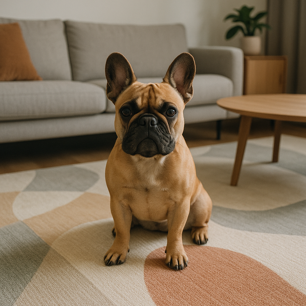 Bouledogue français dans un salon moderne