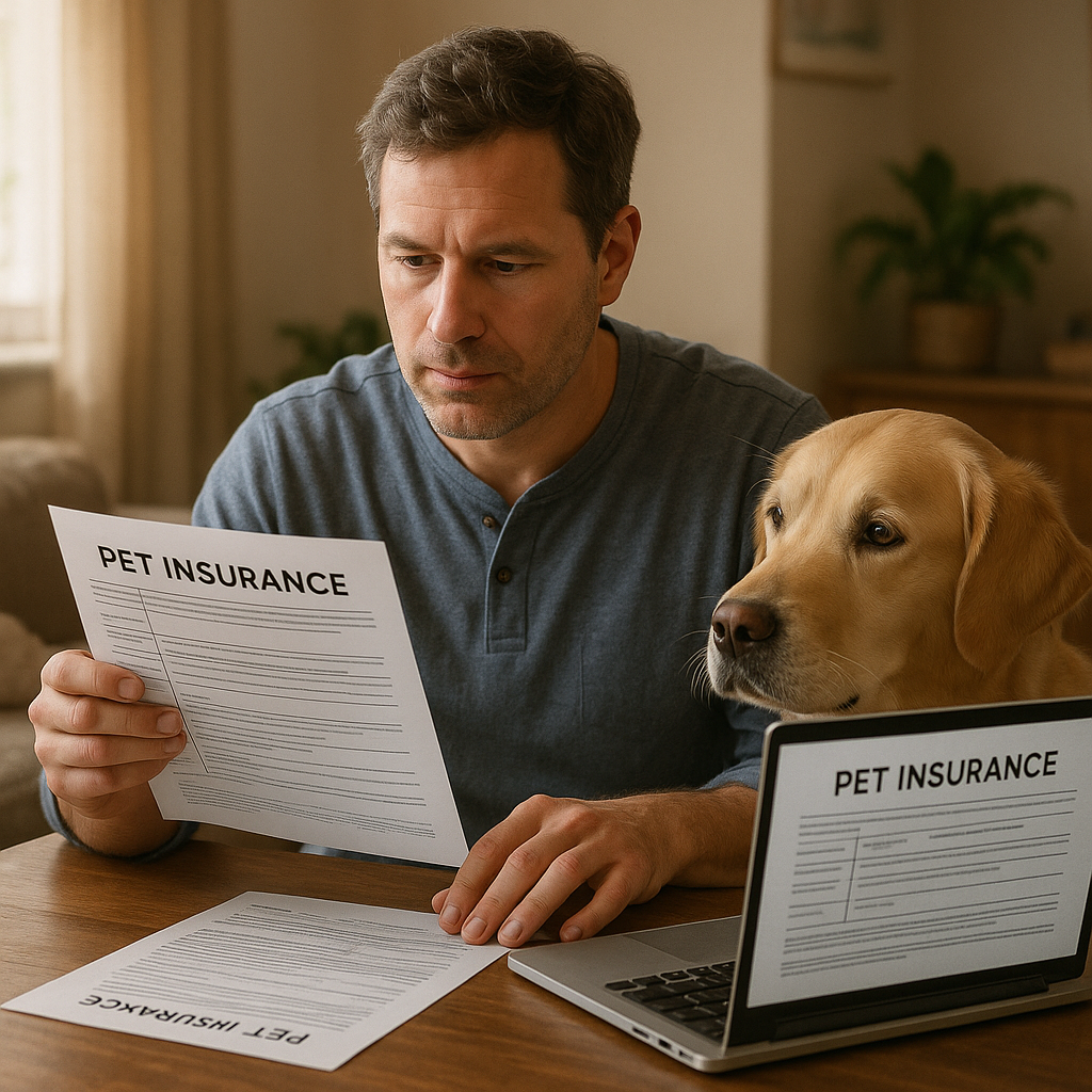 Chien assis à côté de documents d'assurance