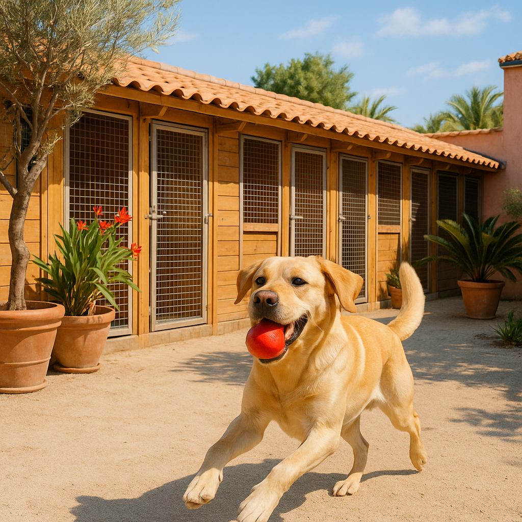 Chien jouant dans un espace de pension canine à Marseille