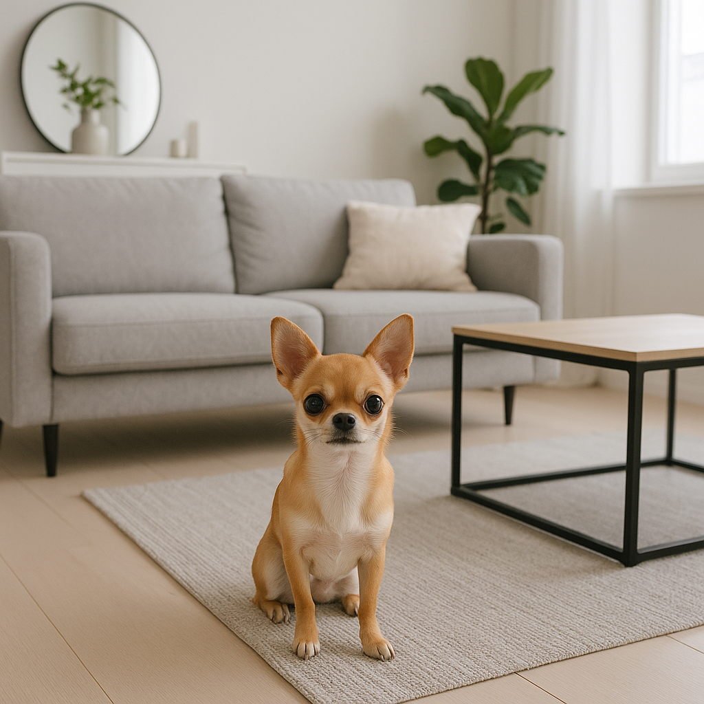 Petit Chihuahua dans un salon d'appartement