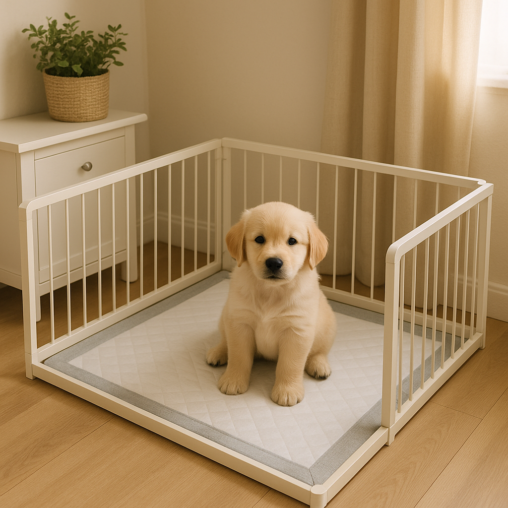 Chiot désignant son coin propreté