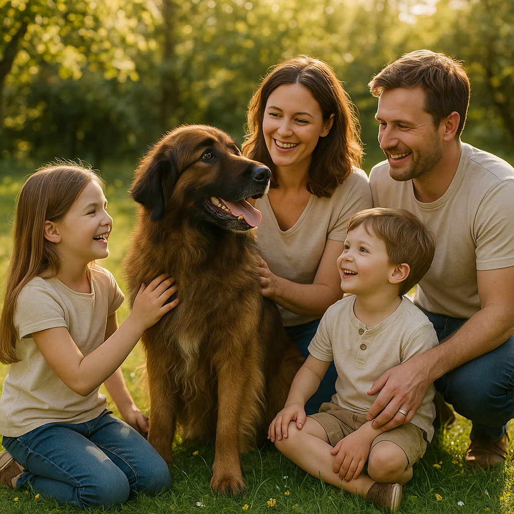 Estrela Mountain Dog jeu avec une famille dans le jardin