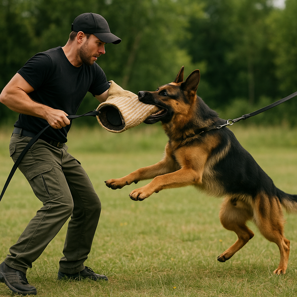 Chien de berger allemand avec son maître
