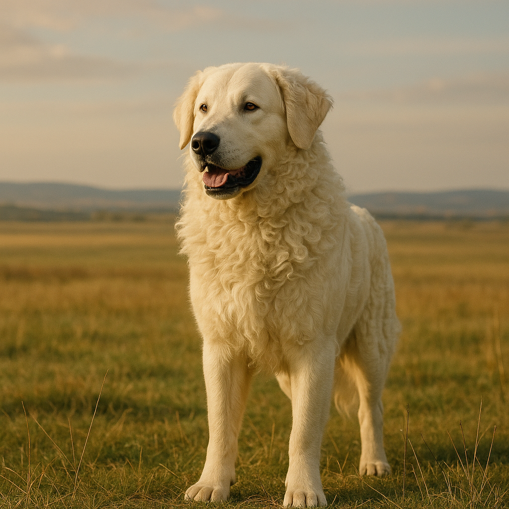 Kuvasz debout sur la plaine hongroise