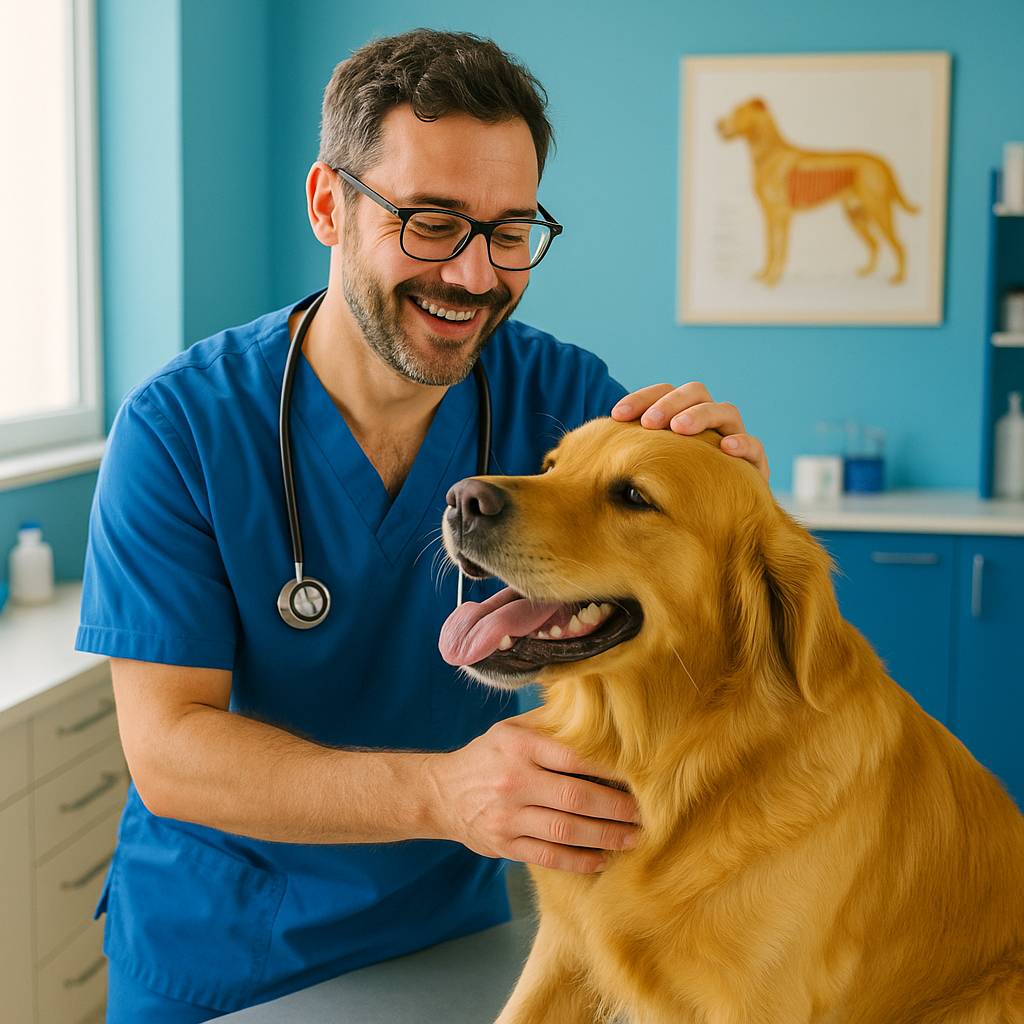 Chien en pleine forme avec vétérinaire