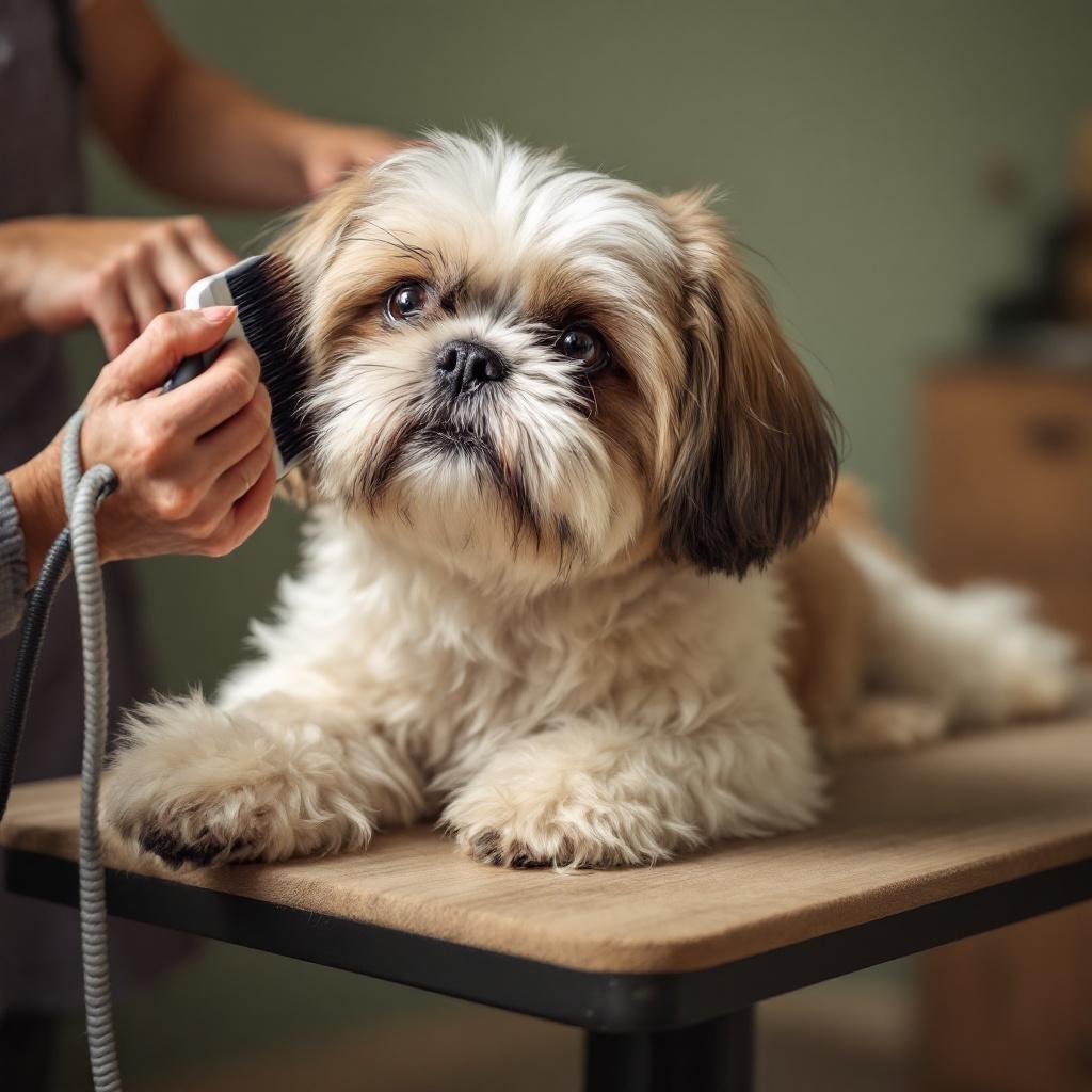 Shih Tzu en séance de toilettage