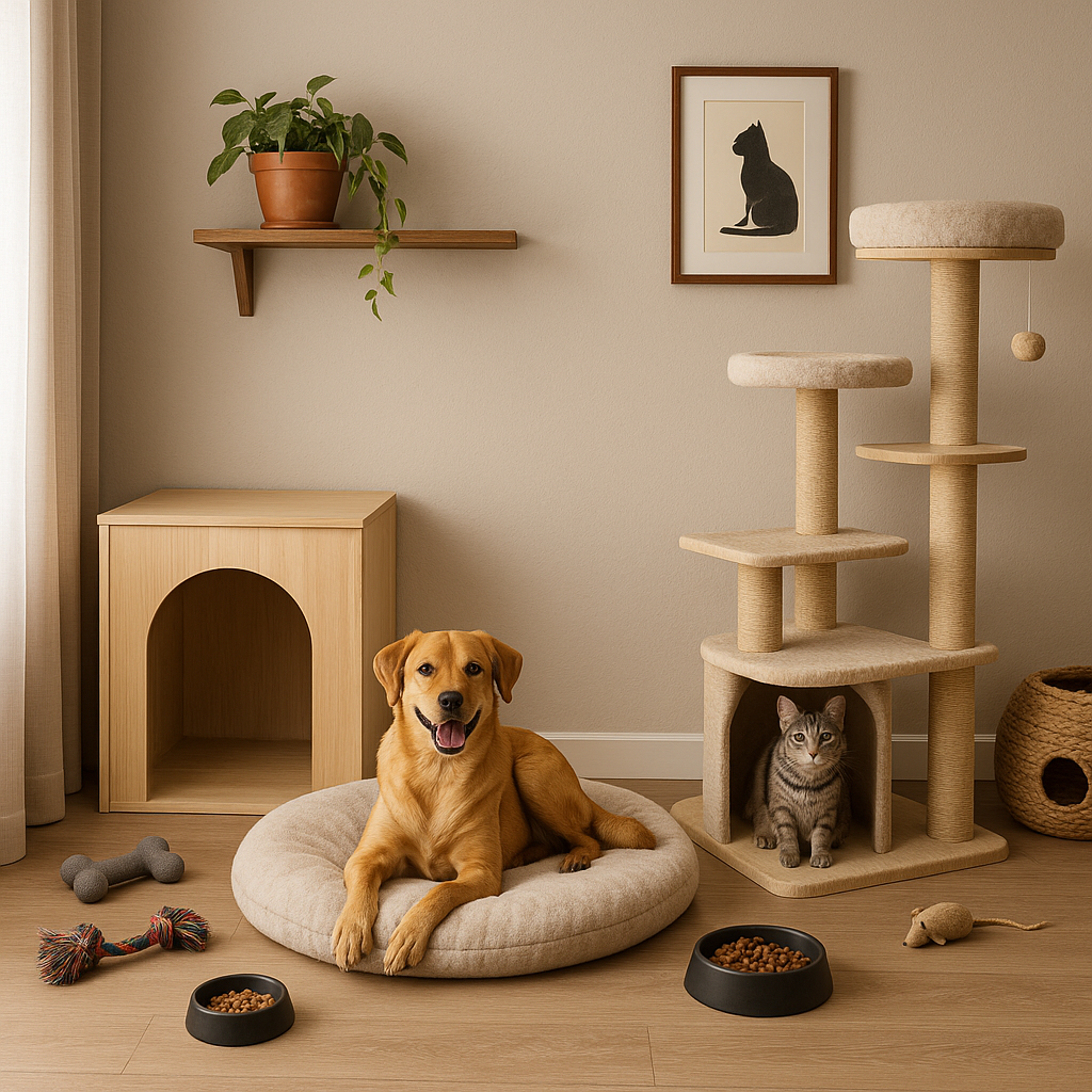 Environnement sécurisé avec zones séparées pour chien et chat