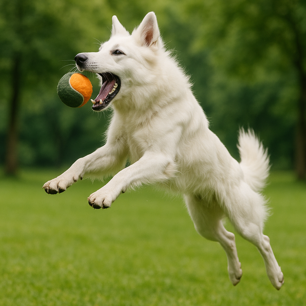 Swiss Shepherd catching a durable fetch ball
