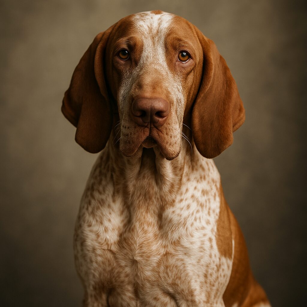 Portrait d’un Bracco Italiano assis, tête expressive et regard artistique