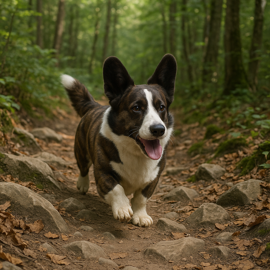 Cardigan Welsh Corgi en pleine randonnée dans la nature