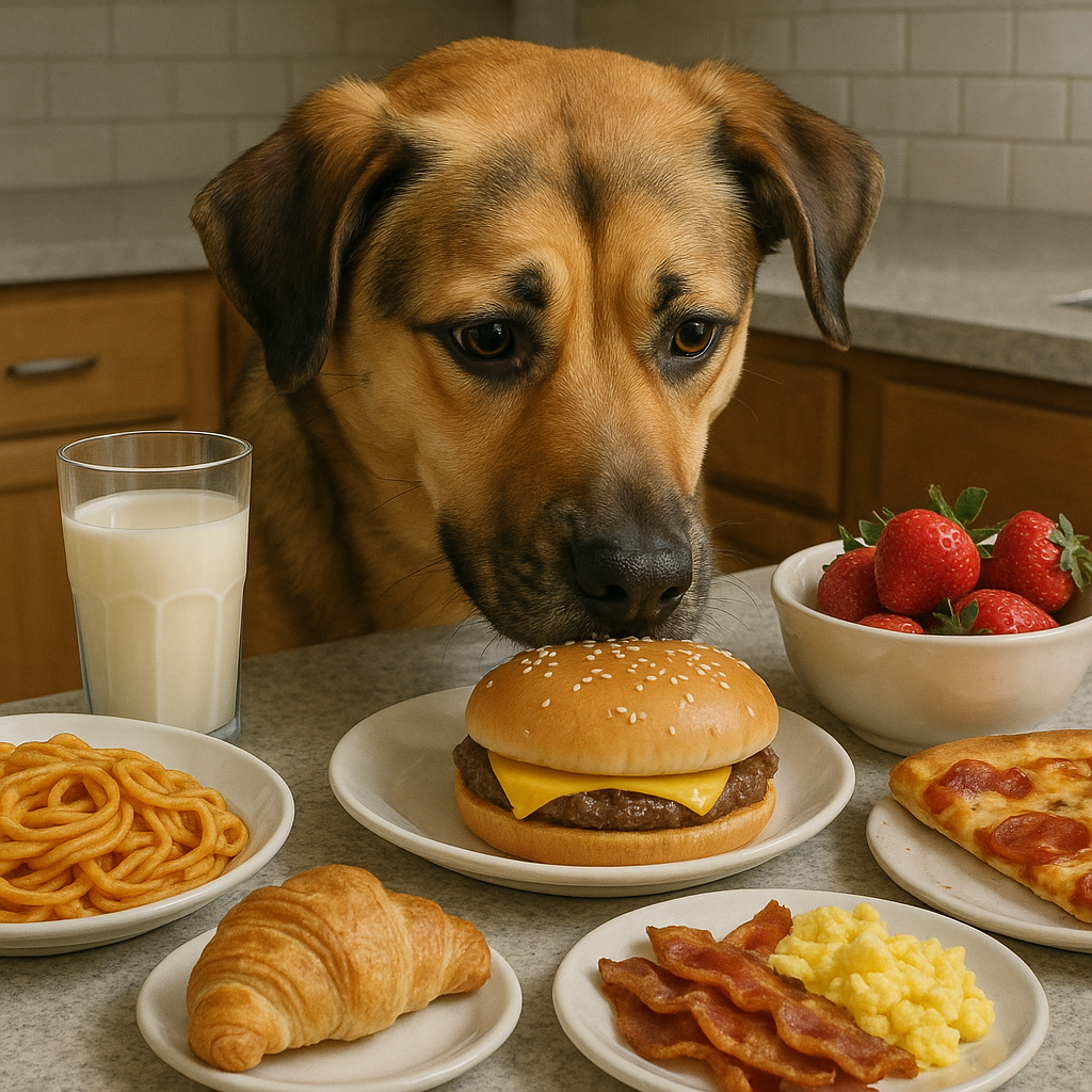 Chien regardant des aliments potentiellement dangereux
