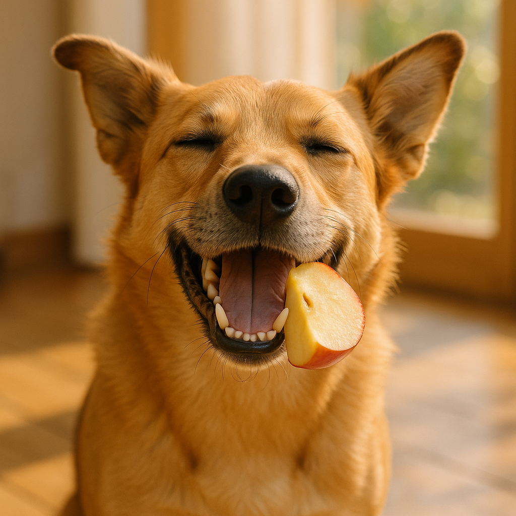 Chien dégustant une pomme saine