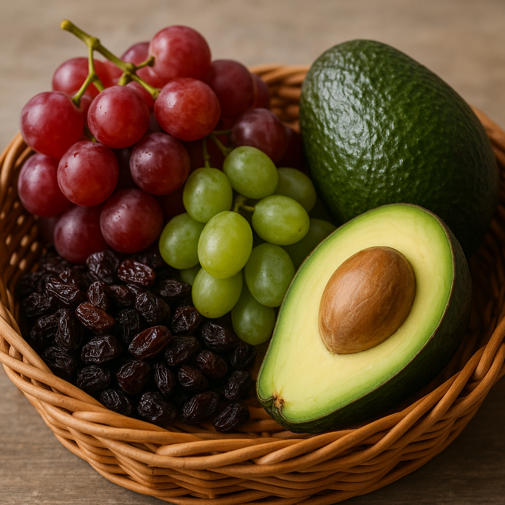 Assortiment de fruits toxiques pour chiens