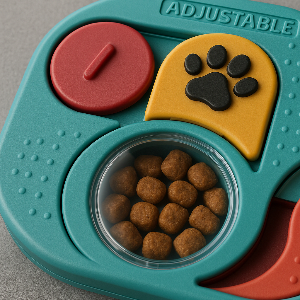 Close-up of an interactive treat puzzle for dogs