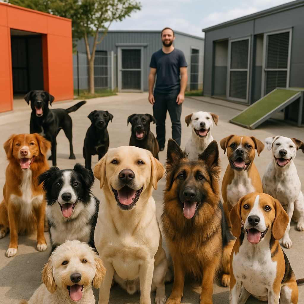 Groupe de chiens heureux dans une pension bordelaise