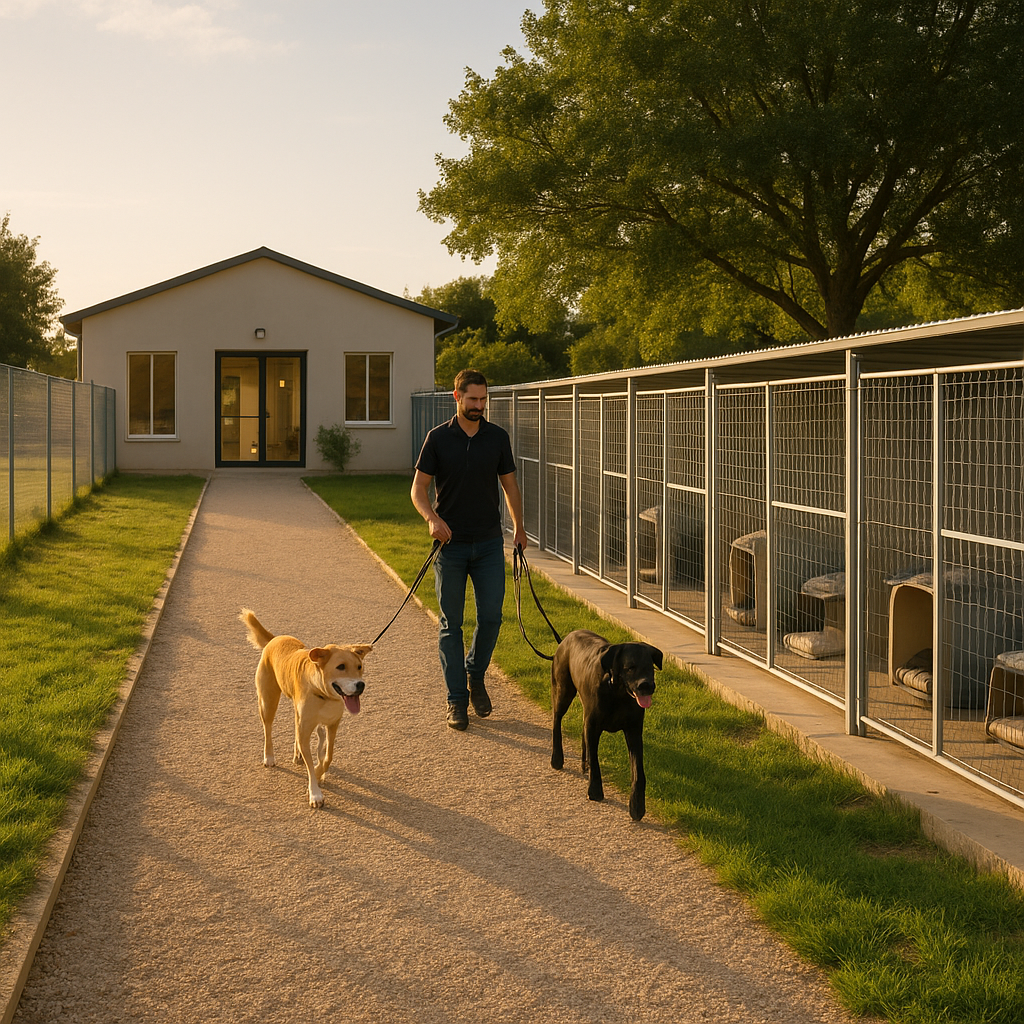 Pension canine moderne à Montpellier avec box individuel et grand espace extérieur pour promenades