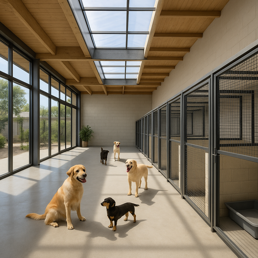 Intérieur moderne d’une pension pour chiens à Nîmes