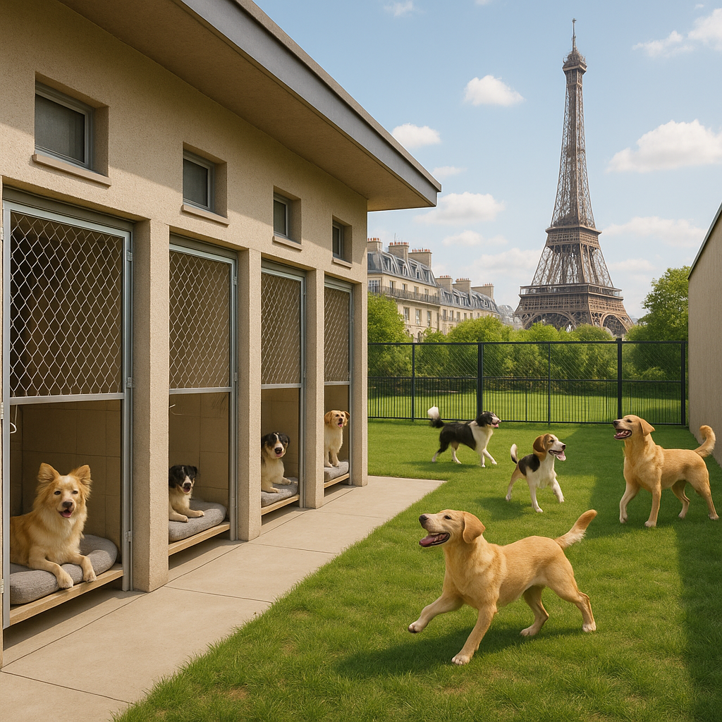 Chiens dans une pension canine confortable à Paris