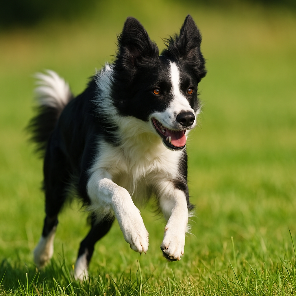 Border Collie courant dans un champ