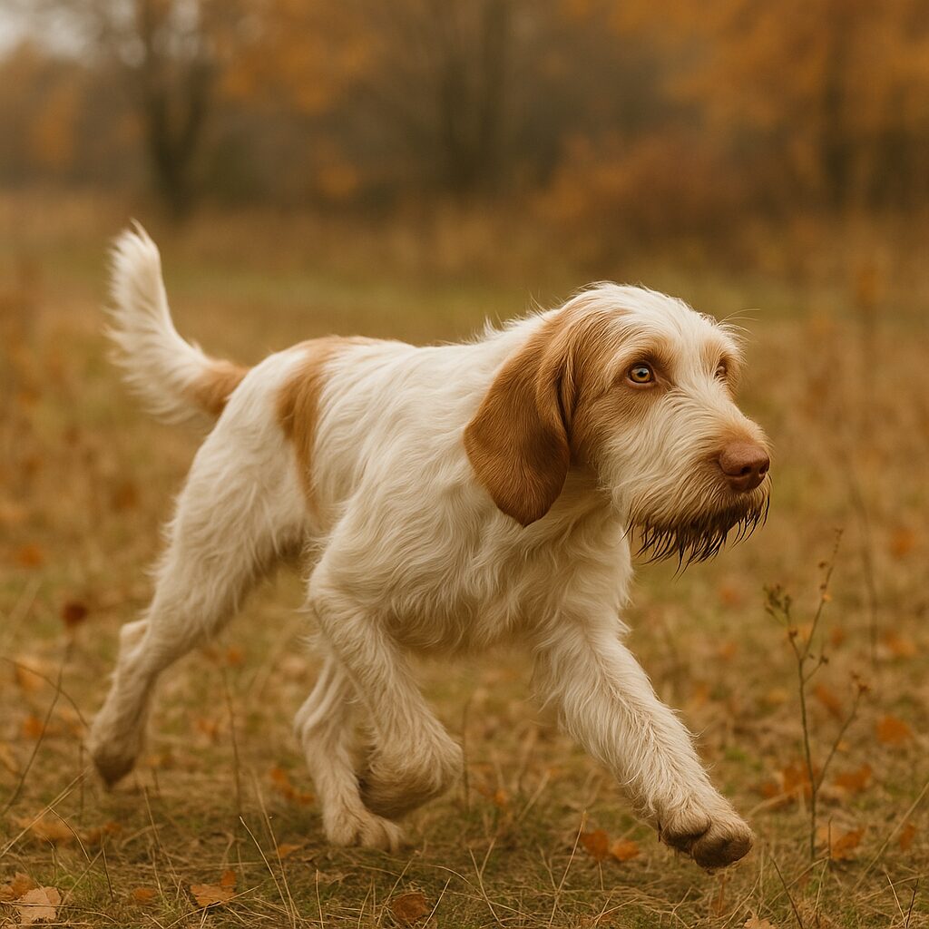Spinone Italiano en pleine concentration pendant une séance de chasse