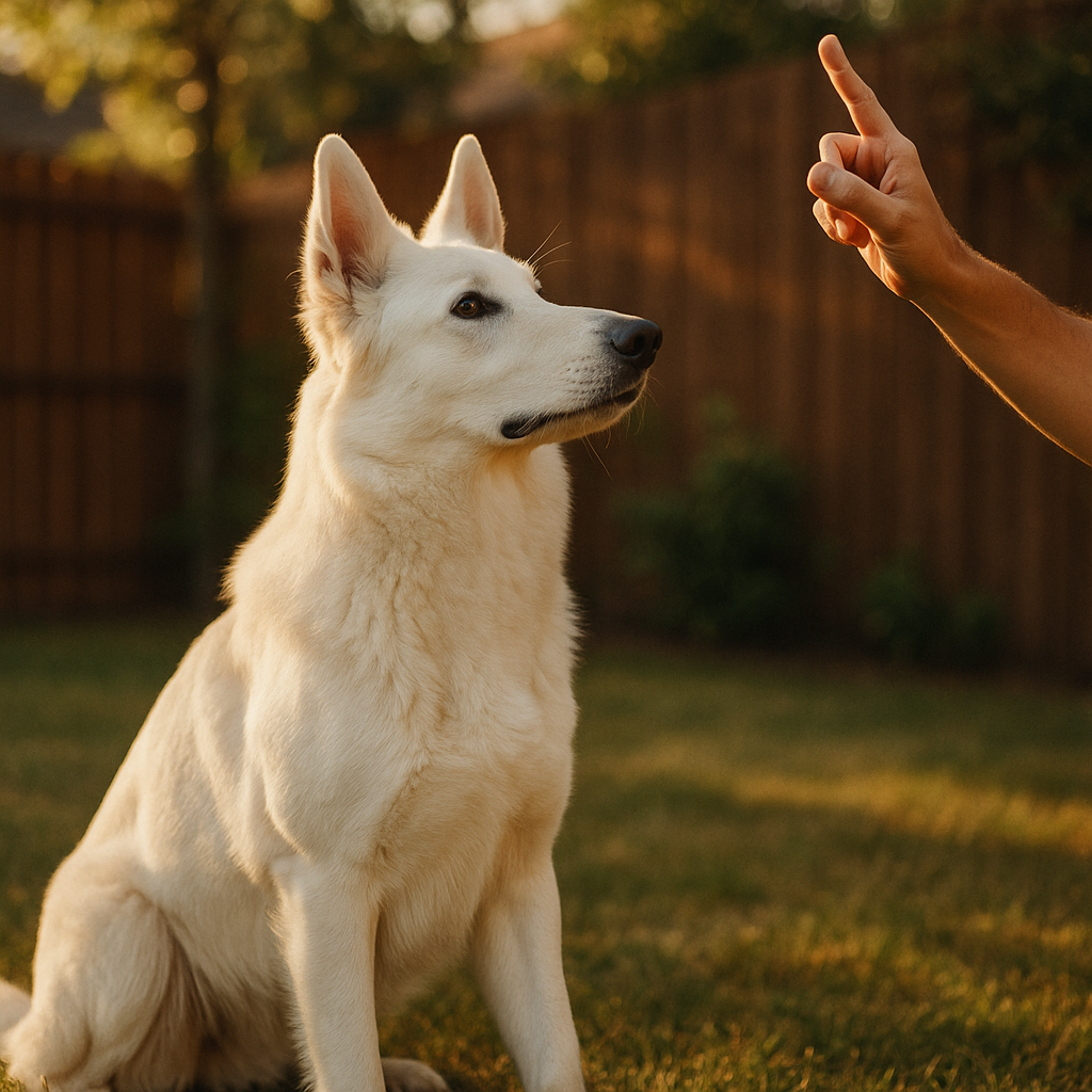 Swiss Shepherd attentively listening during training